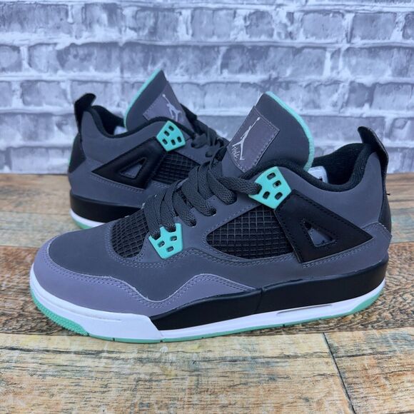Nike Air Jordan 4 Shoes Retro Green Glow Cement Gray 408452-033 Youth Size 6.5Y - Picture 1 of 12